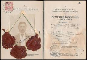 1912 Dicsőszentmárton, Magyar Postaigazgatás fényképes azonossági könyvecskéje, viaszpecsétekkel, 50...