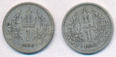 Ausztria 1893. 1K Ag "Ferenc József" (2x) T:2-,3 Austria 1893. 1 Corona Ag "Franz Jos...