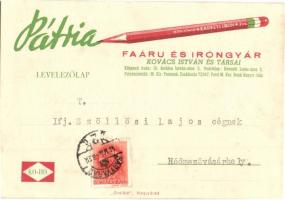 1942 Kovács István és társai Pátria erdélyi faáru és iróngyár reklámlapja. Nagyvárad / Transylvanian woodwork and stationery factory advertisement card