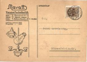 1940 Mavatt Vacuumtechnikai kft. izzólámpa reklámlap / Hungarian vacuum technic advertisement card for light bulbs (EK)