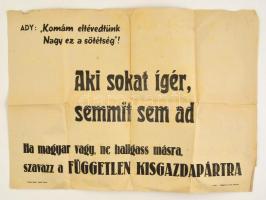 1945 Független Kisgazdapárt választási plakát, hajtott, szélein kis szakadások, 42x58 cm