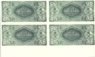 1946. 1000.000.000B.-pengő "zöld" fázis, csak hátlapi nyomat, alsó ívszéli 4-es tömbben T:I