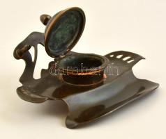 cca 1900 Szecessziós réz asztali tolltartó és tintatartó (üvegbetét nélkül) / Art nouveau pen holder...