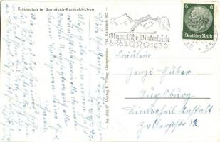 Eisstadion in Garmisch-Partenkirchen. Presseturm gegen Wank, Tribüne gegen Kramer / 1936 Winter Olym...