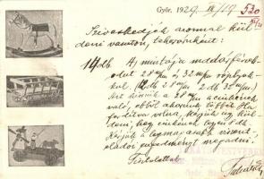 1929 Győr, Baross út 32. Takáts Testvérek állattömő-, tanszer- és játékszerkészítő intézete. Saját r...