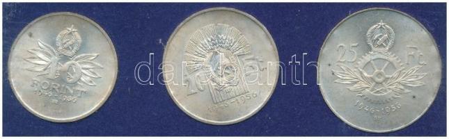 1956. 10Ft + 20Ft + 25Ft Ag "Tízéves a Forint" sor kék MNB tokban T:1,1- kis patina Adamo ...