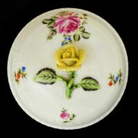 Herendi virág mintás bonbonier, rózsán apró lepattanás, kézzel festett, jelzett, m:12 cm, d:11 cm