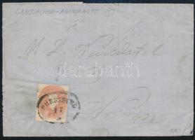 5kr díjjegyes kivágás bélyegként felhasználva levélen "PRESSBURG", 5kr PS-cutting used as stamp on cover "PRESSBURG"