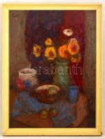 Tallós Ilona (1918-1991): Asztali csendélet. Olaj, farost, jelzett, keretben, 80×60 cm