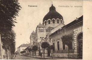 Pancsova, Pancevo; Corvin utca, izraelita templom, zsinagóga / street view with synagogue (EK)