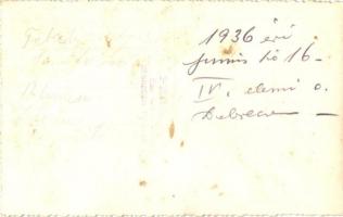 1936 Debrecen, Elemi iskolások csoportképe, Perczel fiók fotóműterme, photo