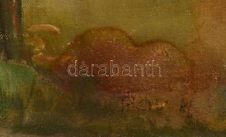 Poll jelzéssel: Virágzó fák a folyónál. Olaj, vászon, 50×40 cm