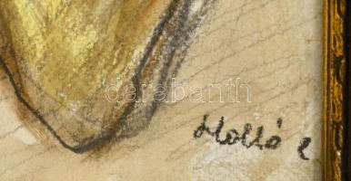 Holló jelzéssel: Asztali csendélet. Akvarell-ceruza, papír, üvegezett keretben, 42×32 cm