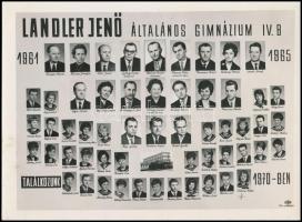 1965 Budapest, a Landler Jenő Általános Gimnázium tanárai és végzős növendékei, kistabló, 18x24 cm