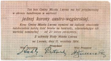 Lengyelország / Galícia / Lwów 1914. 1K T:III- ragasztás 
Poland / Galicia / Lwów 1914. 1 Korona C:...