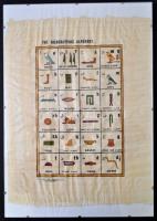 Hieroglif abc papíruszon. Kézzel festett, üveges klipsz keretben 35x50 cm