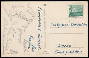 cca 1956 A Dorog játékosainak aláírásai levelezőlapon (Pálmai, Pozsonyi, Gallina, stb.)