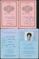 1987 Fényképes magyar útlevél török, olasz, stb. bejegyzésekkel, 2 gyerekre is érvényes + valutalap