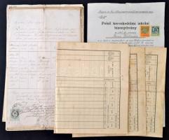 cca 1875-1925 Vegyes papírrégiség tétel, különféle okmánybélyeges iratok, összesen 23 db