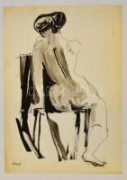 Ámos jelzéssel: Ülő női akt háttal. Tus-ceruza, papír, 29×21 cm