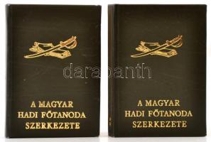 A Magyar Hadi Főtanoda Szerkezete I-II. kötet. Szerk.: Magyar Néphadsereg Vezérkara Szabályszerkesztő és Koordinációs Osztály. Bp.,(1978),HM. Központi Nyomda, 175+140+4 p. Kiadói aranyozott műbőr-kötés, a II. kötetből a címlap és az elülső előzéklap kijár. Megjelent 500 példányban. 1849-es kiadás reprint kiadása.