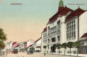 Debrecen, Ferenc József út, Schweitzer Varrógép rt., villamos (kopott sarkak / worn corners)