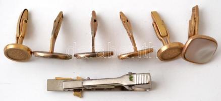 3 pár mandzsettagomb, egy repülős nyakkendőtű