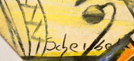 Scheiber jelzéssel: Utca. Pasztell, papír, sérült, 38×27 cm