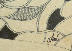 Szász jelzéssel: Szerelmesek. Tus, papír, üvegezett keretben, 17×11 cm