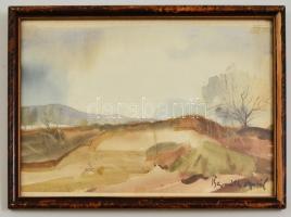 Bernáth jelzéssel: Kihalt táj. Akvarell, papír, üvegezett keretben, 20×32 cm