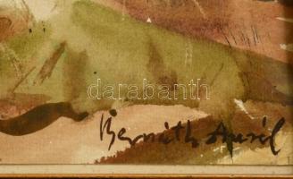 Bernáth jelzéssel: Kihalt táj. Akvarell, papír, üvegezett keretben, 20×32 cm