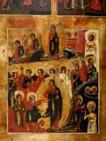 cca 1900 Krisztus feltámadása és a tizenkét nagy ünnep, orosz ikon, tojástempera, fa, apró sérülések...