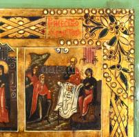 cca 1900 Krisztus feltámadása és a tizenkét nagy ünnep, orosz ikon, tojástempera, fa, apró sérülések...