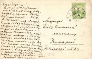 1915 Teniszező hölgyek és gyerekek csoportképe egy ház udvarán levő teniszpályán Szenttamásban / Ten...