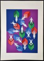 Victor Vasarely (1908-1997): Nyolc sport témájú kompozíció. Mappa 1988. Szitanyomat, papír, egyenkén...