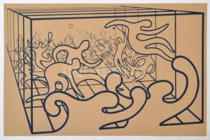 Victor Vasarely (1908-1997): Nyolc sport témájú kompozíció. Mappa 1988. Szitanyomat, papír, egyenkén...