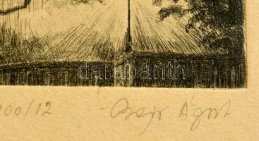 Bajor Ágost (1892-1958): Mátyás templom. Rézkarc, papír, jelzett, üvegezett keretben, 15,5×13 cm