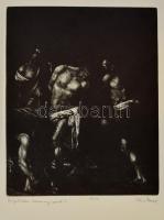 Kéri Imre (1945-): Triptichon Caravaggionak. Mezzotinto, papír, jelzett, 25,5×21 cm