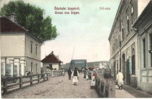 1910 Lippa, Lipova; Híd utca, Herzog Josef üzlete / street view with shop and bridge