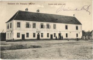 1910 Alsóárpás, Unterarpasch, Arpasu de Jos; Görögkeleti elemi iskola. Joseph Briegel / Greek Orthodox school