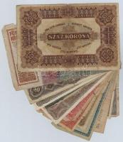 13db-os korona bankjegy tétel, közte 1920. 50K és 1923. 1000K "8 FILLÉR - NYOLC FILLÉR" fe...