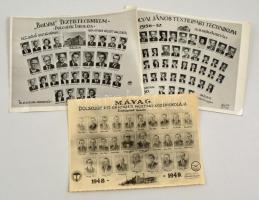 1949-1957 Vegyes tablófotó tétel, 3 db (MÁVAG Dolgozók Ált. Gépészeti Műszaki Középiskolája, Bólyai János Textilipari Technikum), 18x24 cm és 16x23 cm közötti méretben