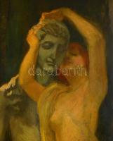 Vajda Zsigmond (1860-1931): Akt szoborral. Olaj, vászon, jelzett, keretben, 100×80 cm