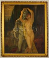 Vajda Zsigmond (1860-1931): Akt szoborral. Olaj, vászon, jelzett, keretben, 100×80 cm