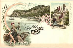 Capri, folklore art postcard. Carlo Künzli floral, Art Nouveau, litho
