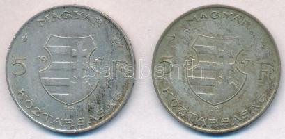 1947. 5Ft Ag "Kossuth" (2x) T:2,2- patina