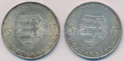1947. 5Ft Ag "Kossuth" (2x) T:2,2- patina