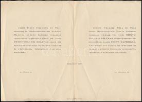 1937 palini Inkey Gabriellának és Dr. Vitéz Ricsóy-Uhlarik Bélának esküvő meghívója, hajtásnyomokkal.