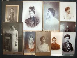 cca 1870-1890 11 db nőket ábrázoló nagyméretű keményhátú fotó