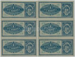1920. 1K (6x) sorszámkövetők "aa029 722058 - aa029 722063", sötétvörös sorszámmal T:I